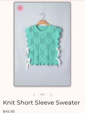Bright Mint Green Knit Short Sleeve Sweater with Side Tie Details